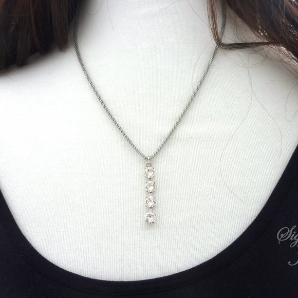 Swarovski Crystal Drop Necklace on Rhodium Plated Chain, 6mm Sparkly Crystals - Picture 6 of 6